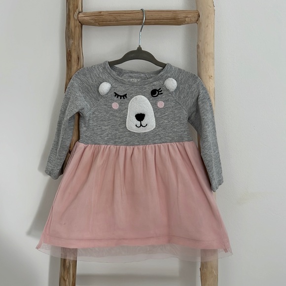 Carter’s Teddy Bear Pink and Grey Tutu Dress - Picture 1 of 3
